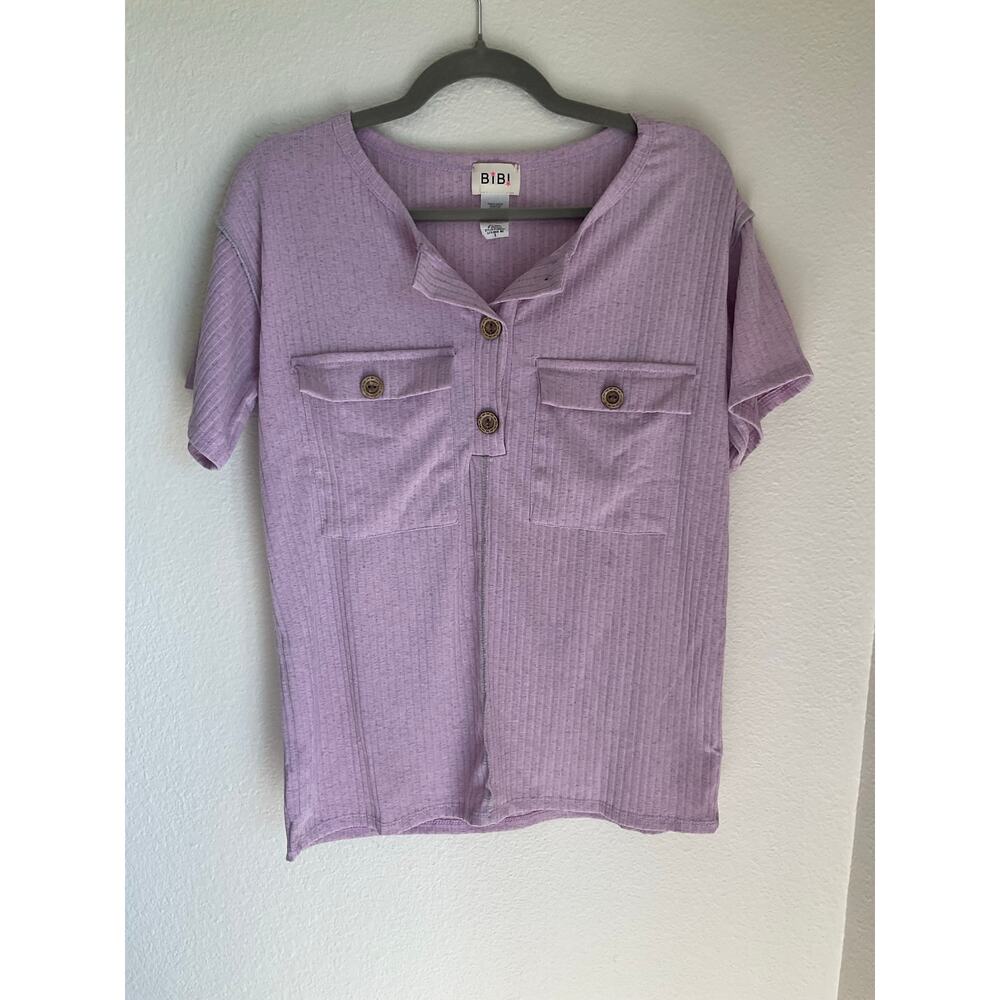 Bibi Purple Ribbed Short Sleeve Top